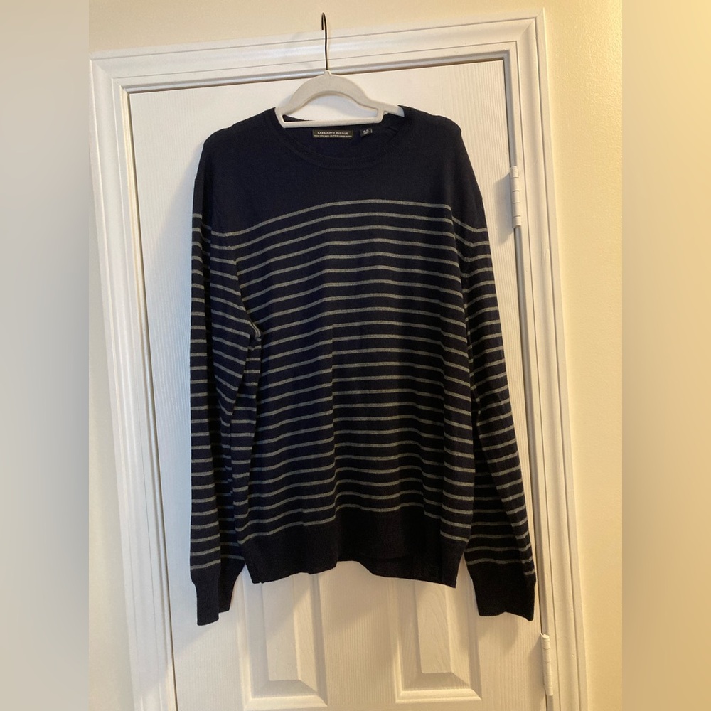 Saks Fifth Avenue Thin Navy Sweater With Stripes Long Sleeve XXL